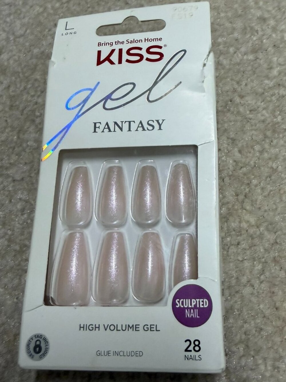 KISS Gel Fantasy High Volume Gel Sculpted Press On Nails Pearl Pink Long NWT
